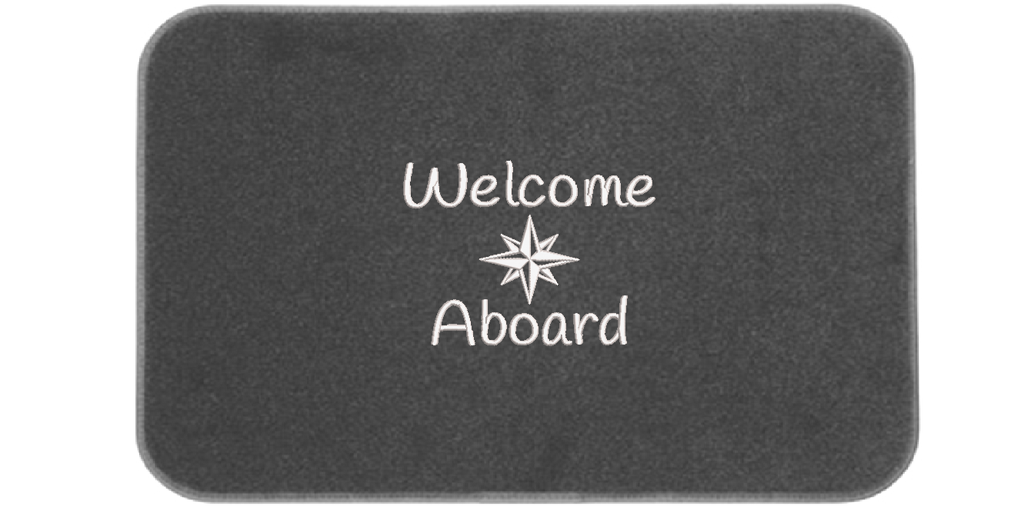 Welcome Aboard Mat Gray with Compass Rose