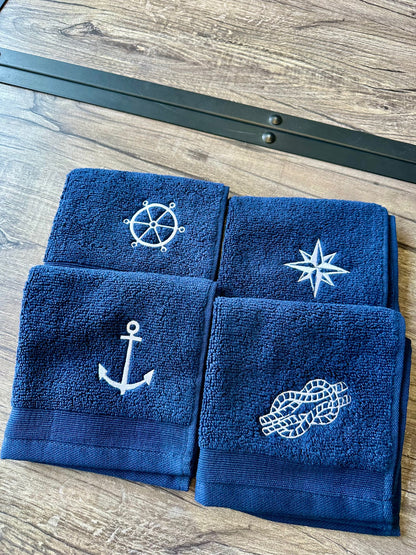 Nautical Embroidered Washcloths - Set of 4