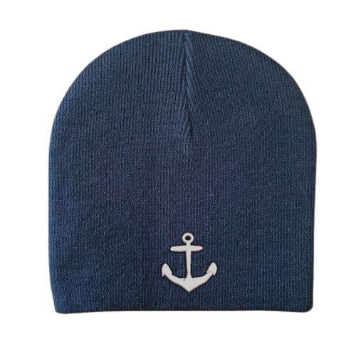 Knit Anchor Beanie Cap - Navy with White Anchor