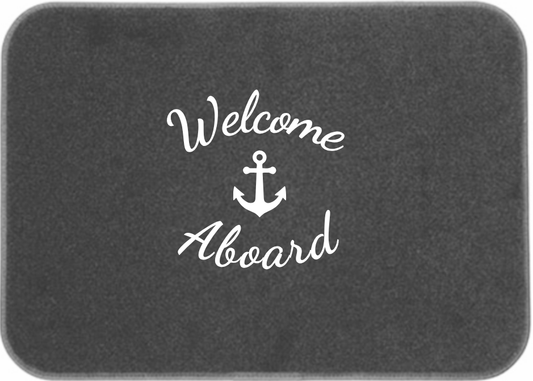 Welcome Aboard Mat Gray with Curved Embroidery