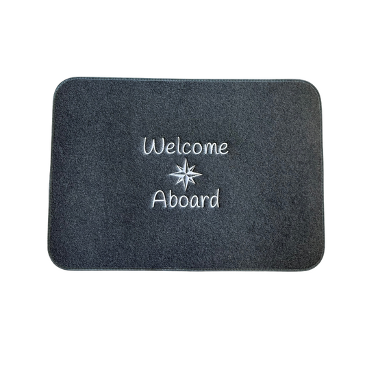 Welcome Aboard Mat Gray with Compass Rose