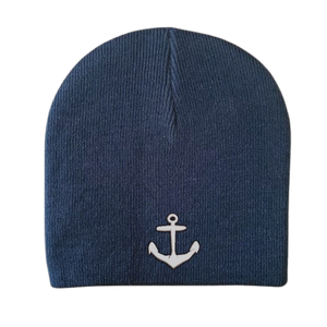 Knit Anchor Beanie Cap - Navy with White Anchor